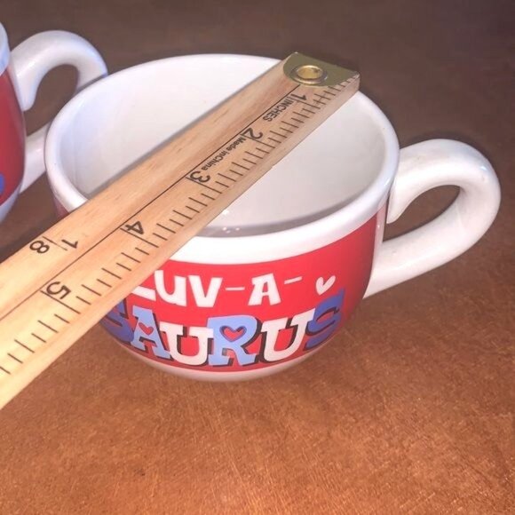 Luv-A-Saurus Ceramic Mug 3" Tall Red & White Valentines Theme By Dan Dee Set - Picture 2 of 7